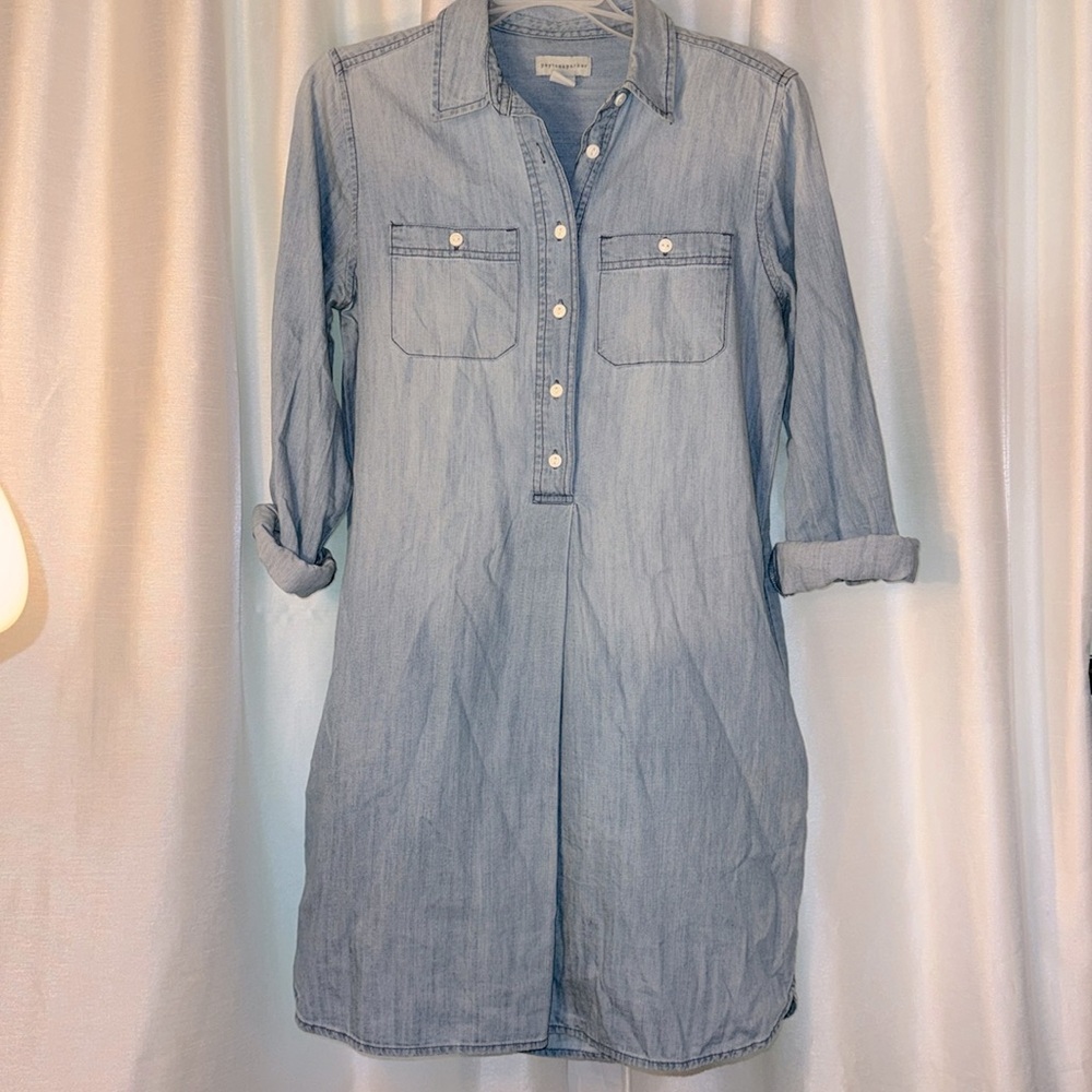 Peyton & Parker Denim Shirt Dress Women’s XS Long Sleeve Side Pockets Light Blue